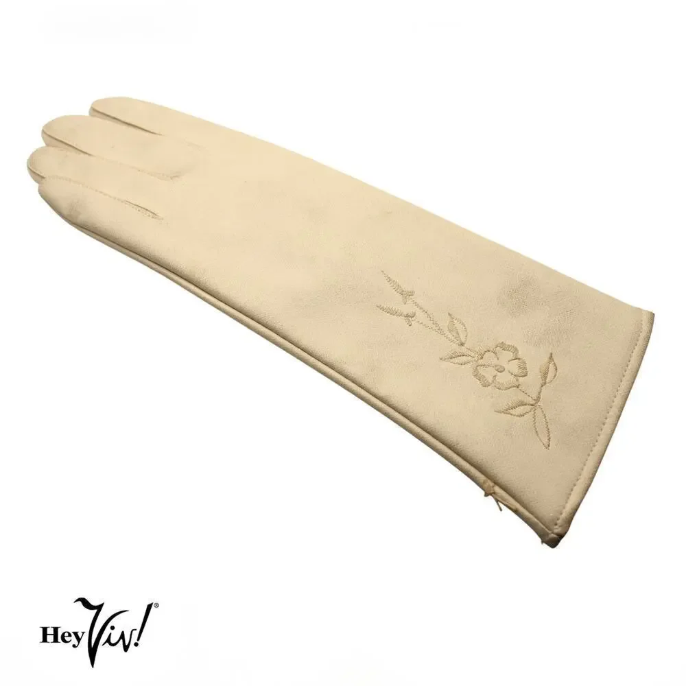 Vintage Max Myer Gloves Embroidered Ivory Vinyl w WT Grant Tag Japan - Hey Viv
